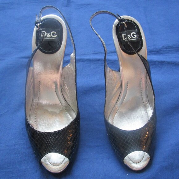 DOLCE & GABBANA SLINGBACK OPEN TOE BLACK HIGH HEEL-EXCELLENT CONDITION-4" HEEL - Picture 1 of 6